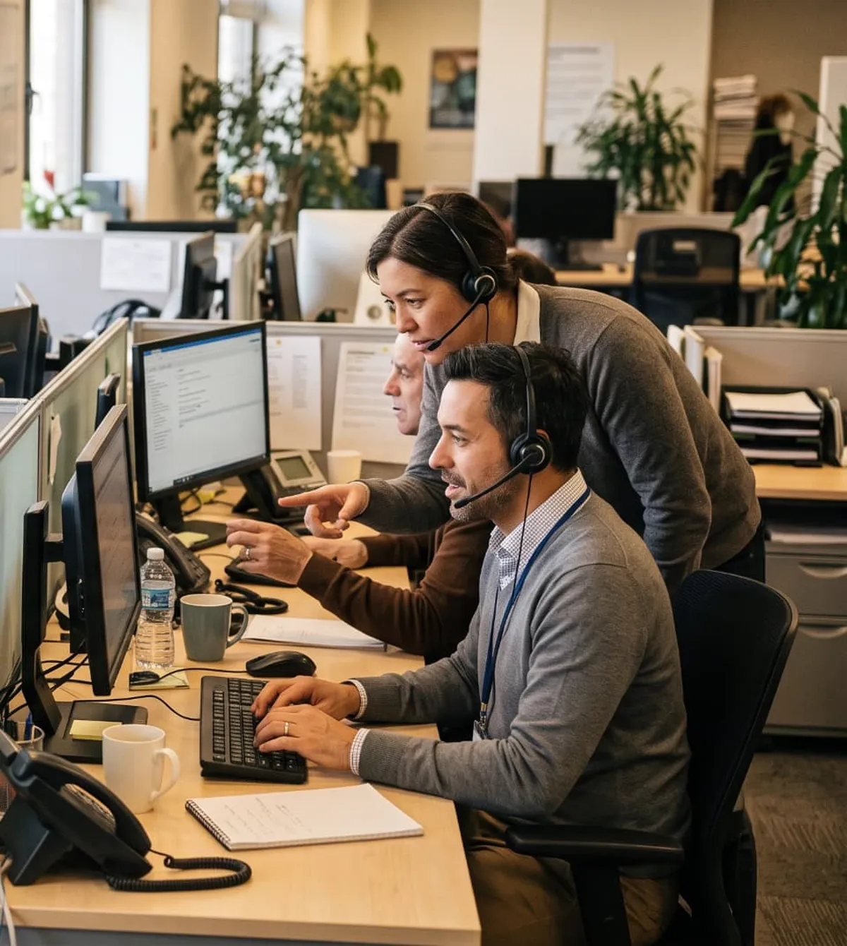 Outsourced support team working at their desks